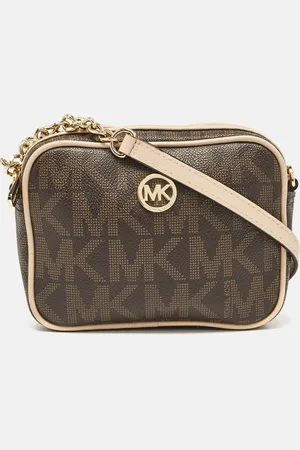 Michael Kors Beige/ Signature Coated Canvas and Leather Mini Camera Crossbody Bag