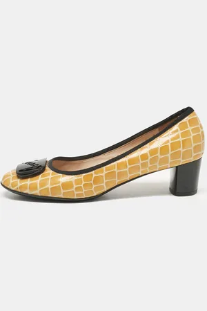Salvatore Ferragamo Croc Embossed Patent Leather Pumps Size 38.5