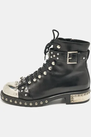 Alexander McQueen Leather Hobnail Ankle Length Boots Size 38