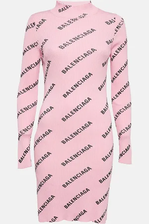 Balenciaga Logo Print Rib Knit Bodycon Dress M