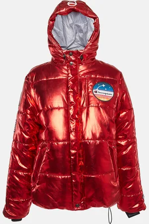 Champion Lame Printed & Badge Detail Puffer Overcoat M