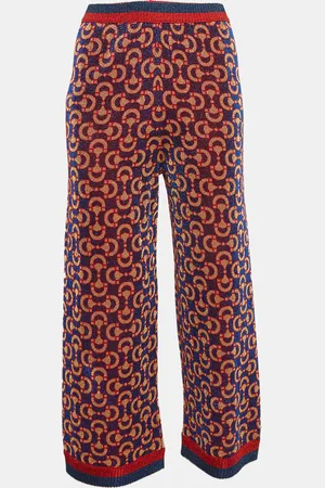 Gucci / Red Horsebit Pattern Lame Knit Crop Trousers M