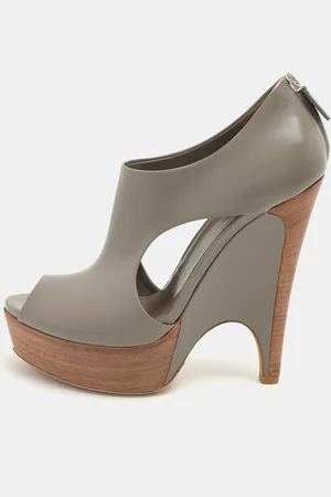 Gucci Leather Cut Out Peep Toe Platform Booties Size 37.5