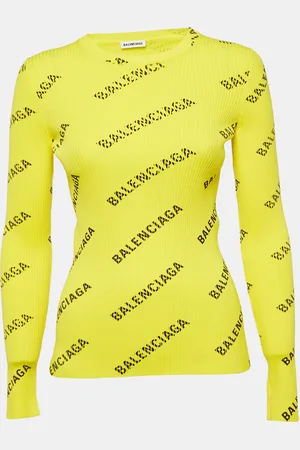 Balenciaga Logo Print Rib Knit Full Sleeve Top M