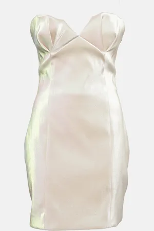 AREA Champagne Lame Strapless Mini Dress M