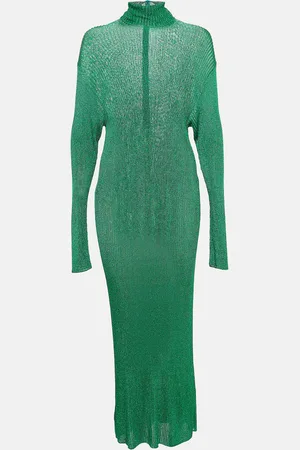 Balenciaga Metallic Rib Knit Turtle Neck Maxi Dress S