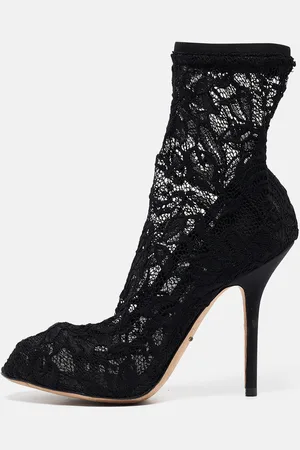 Dolce & Gabbana Stretch Lace and Mesh Ankle Length Boots Size 36