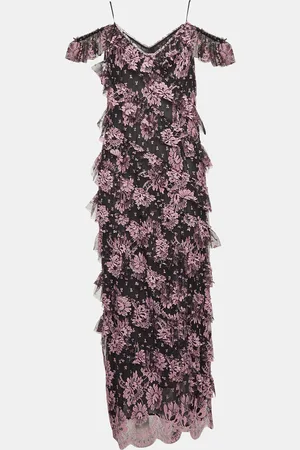 Alessandra Rich Floral Lace Ruffled Mid Dress M