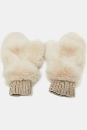 Givenchy Ivory Cashmere & Faux Fur Mittens