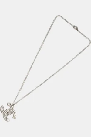 CHANEL CC Crystals Tone Pendant Necklace