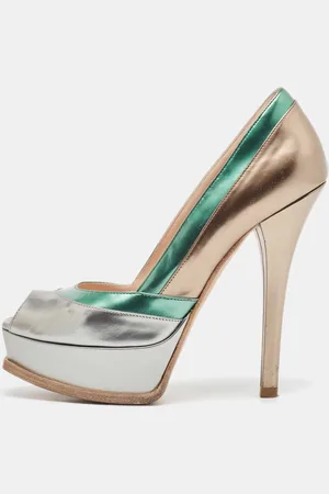 Fendi Leather sta Peep Toe Platform Pumps Size 38.5