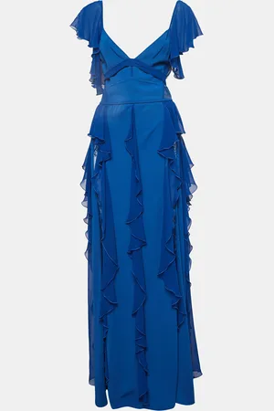 Elie saab Lace Trim Georgette Ruffled Gown S
