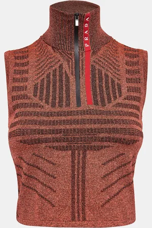 Prada Melange Jersey Zip-Up Sleeveless Top S