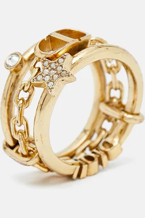 Dior CD Crystals Tone Logo Triple Ring Size 54