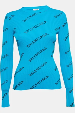 Balenciaga Logo Print Rib Knit Full Sleeve Top S