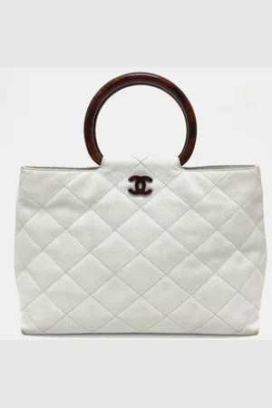 CHANEL X Brown cc Mark Round Handle Wood Style Hand Bag