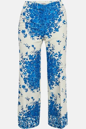 VALENTINO Floral Print Wool Blend Wide-Leg Trousers S