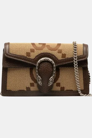 Gucci Leather Jumbo GG Canvas Dionysus Chain Shoulder Bag