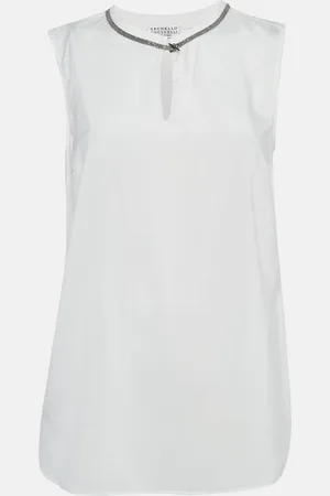 Brunello Cucinelli Monili Neck Detail Silk Sleeveless Top M