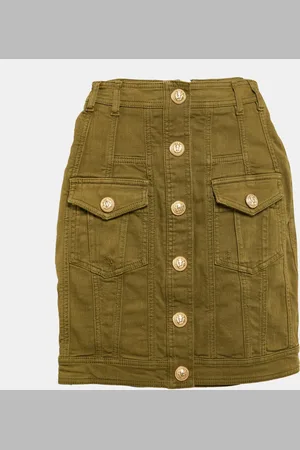 Balmain Olive Distressed Denim Accents Mini Skirt S