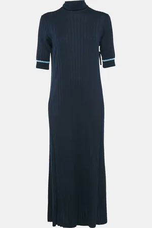 Loro Piana Rib Knit Turtle Neck Midi Dress L