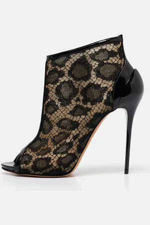 Alexander McQueen Mesh and Patent Leather Peep Toe Ankle Booties Size 38