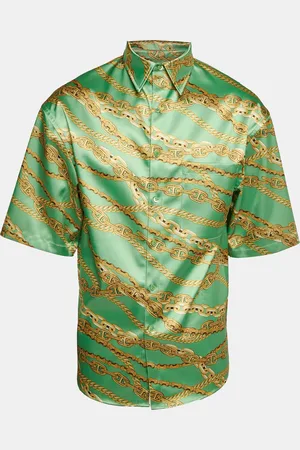 Balenciaga Chain Print Satin Short Sleeve Oversized Shirt XS