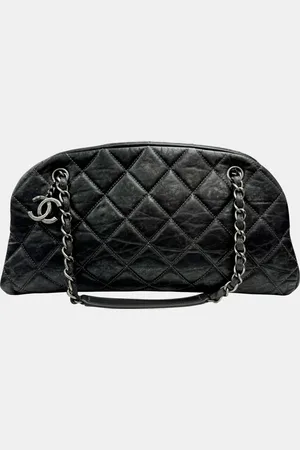 CHANEL Dark Gray Calfskin Coco Mark Mademoiselle Chain Tote Bag