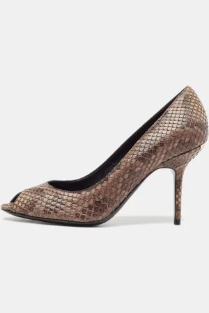 Burberry Python Leather Peep Toe Pumps Size 37.5