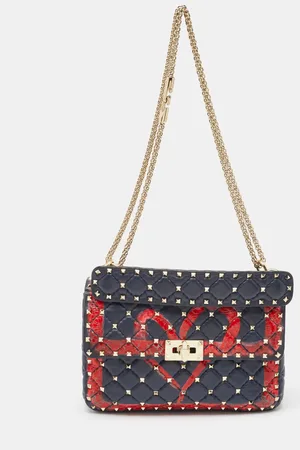 VALENTINO /Red Quilted Leather Medium Rockstud Spike Heart Top Handle Bag