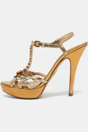 Prada Leather Crystal Embellished Platform Sandals Size 41