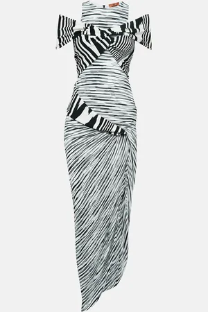 Missoni Stripe Stretch Knit Draped Off-shoulder Midi Dress M