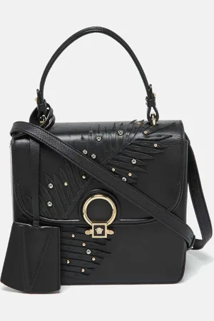 VERSACE Leather Applique Studded Flap Top Handle Bag
