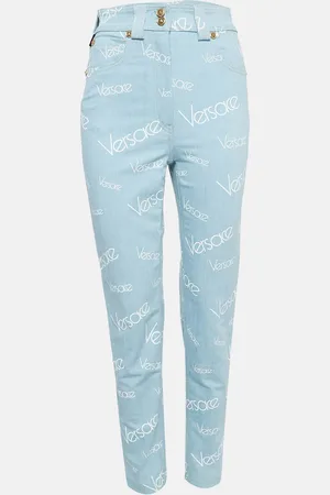 VERSACE Light Logo All Over Print Denim Skinny Jeans S Waist 27"