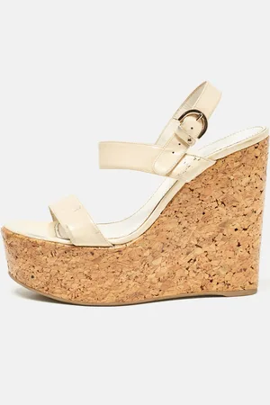 Sergio Rossi Patent Leather Ankle Strap Cork Platform Wedge Sandals Size 38