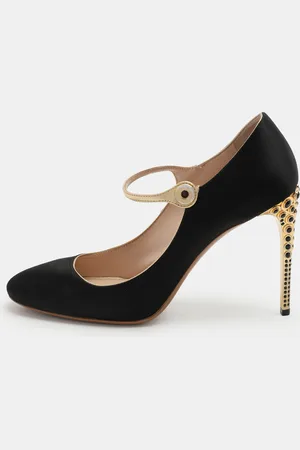 Miu Miu /Gold Satin and Leather Mary Jane Pumps Size 40