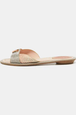 RENE CAOVILLA René Caovilla Python and Satin Crystal Embellished Flat Sandals Size 38