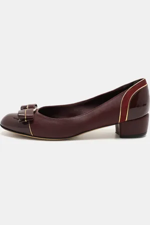 Salvatore Ferragamo Leather and Suede Vara Bow Block Heel Pumps Size 35.5