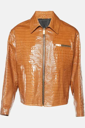 VERSACE Crocodile Embossed Leather Jacket M
