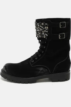 RENE CAOVILLA René Caovilla Velvet Embellished Ankle Length Boots Size 38