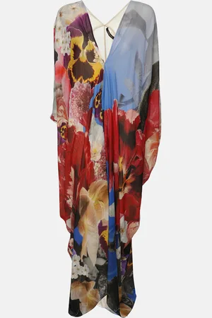 Roberto Cavalli Floral Print Silk Kaftan Maxi Dress M