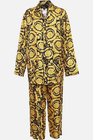 VERSACE /Black Barocco Print Silk Pajama Set L