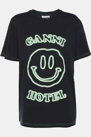 Ganni Black Cotton Hotel T-Shirt L