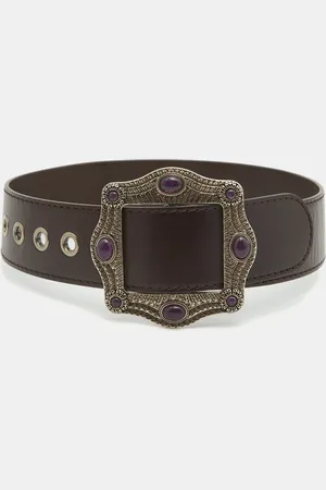 Gucci Dark Leather Embellished Buckle Belt 65CM