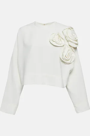 VALENTINO Floral Applique Crepe Loose Fit Top M