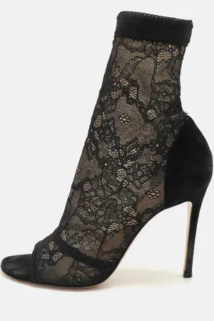 Gianvito Rossi Stretch Lace/Mesh Ankle Boots Size 37.5