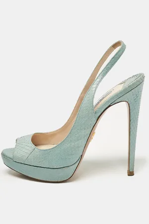 Prada Light Embossed Python Platform Slingback Sandals Size 37