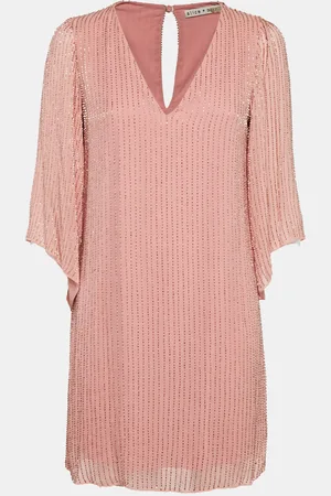 ALICE+OLIVIA Embellished Crepe V-Neck Mini Dress S