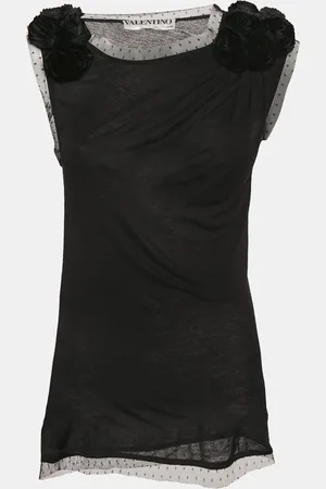 VALENTINO T-Shirt Couture Floral Applique Tulle Trim Jersey Sleeveless T-Shirt M