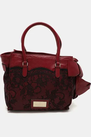 VALENTINO Dark /Black Leather and Lace Bow Tote